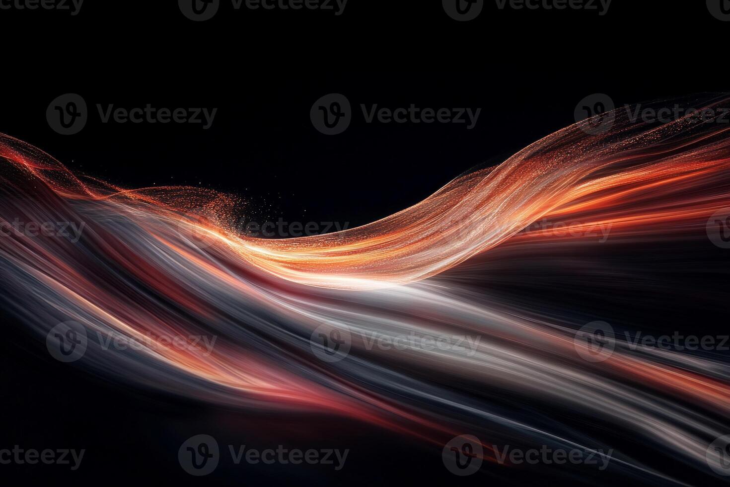 Abstract flowing lines of orange and gray on black background. Dynamic, smooth, ethereal, futuristic, digital, and artistic representation of energy, movement, and waves photo
