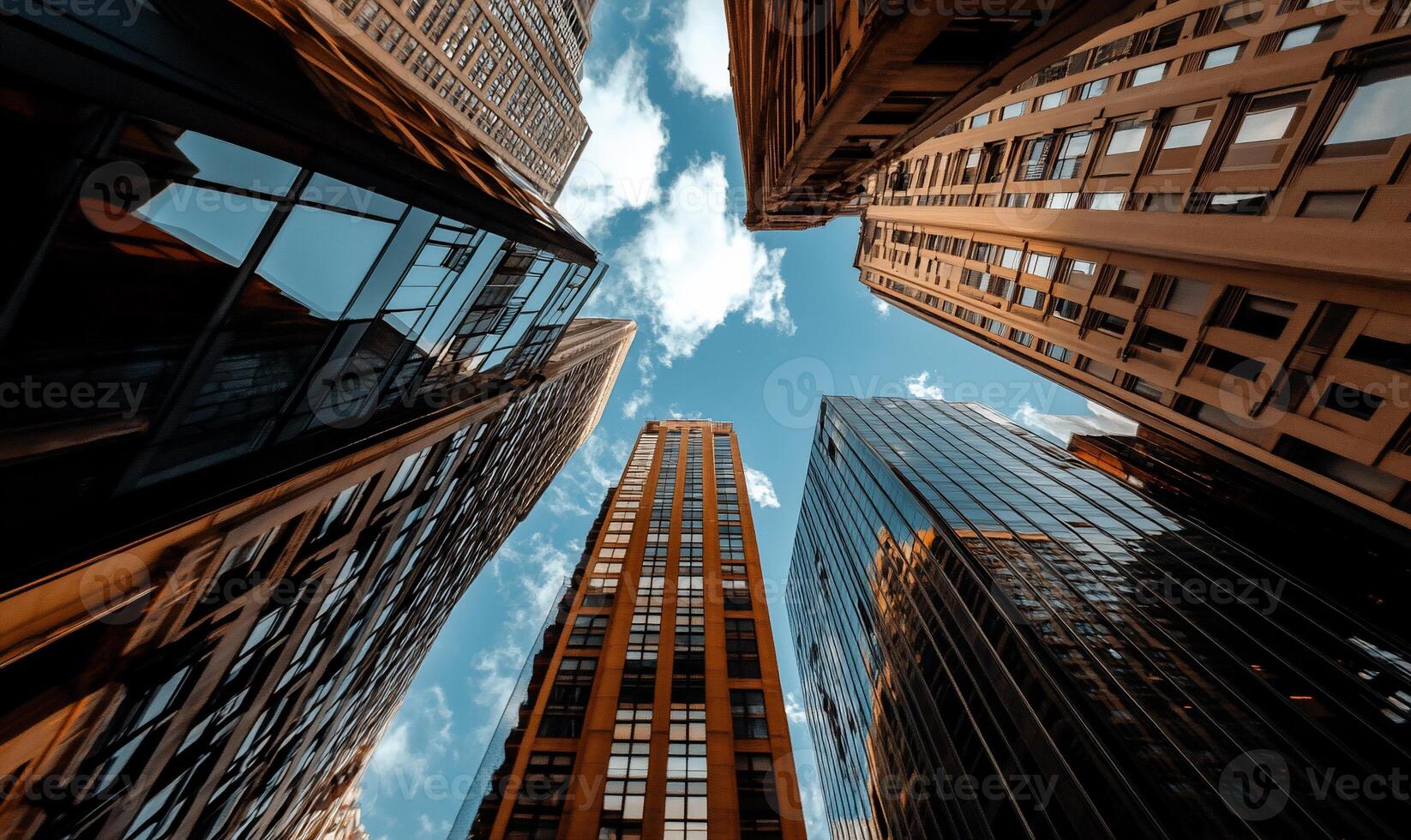 Tall buildings in the city with a blue sky photo