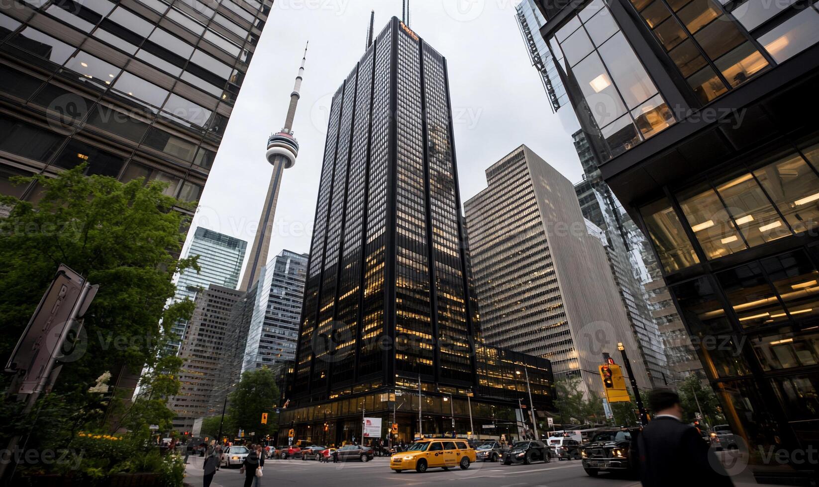 A tall building with a large glass window in the middle photo