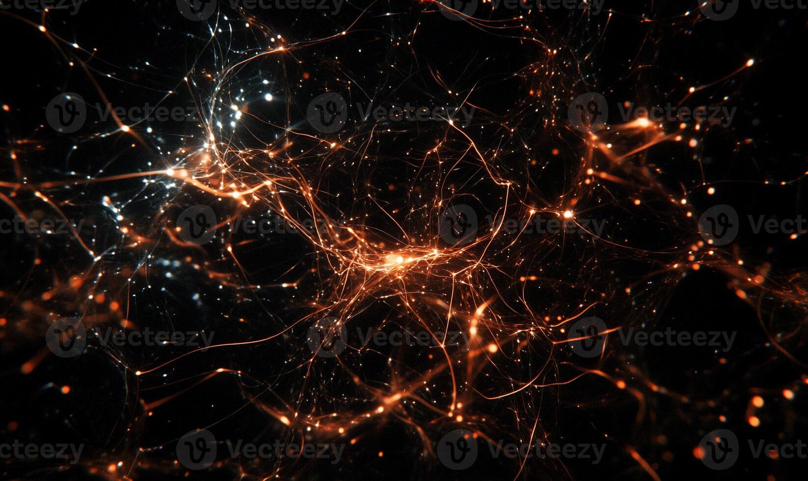 Abstract network of glowing lines and particles. Complex interwoven pathways of light and energy photo