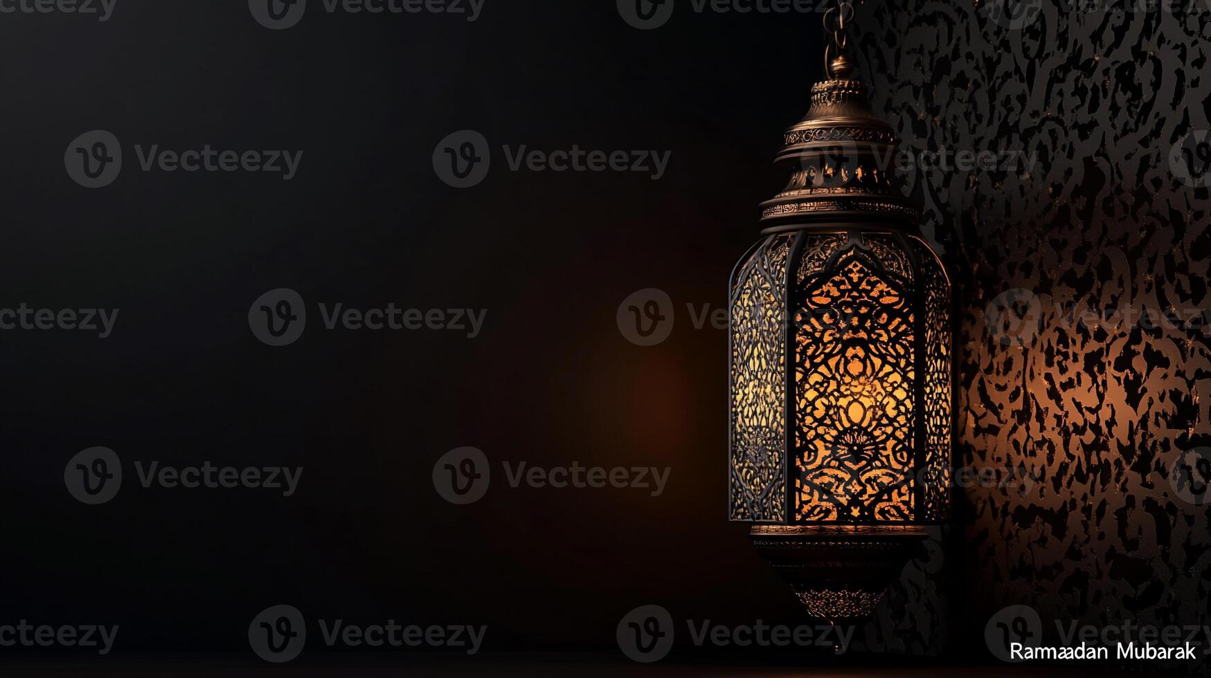 Ornate lantern, glowing warmly against a dark backdrop. Intricate details on the metal structure photo
