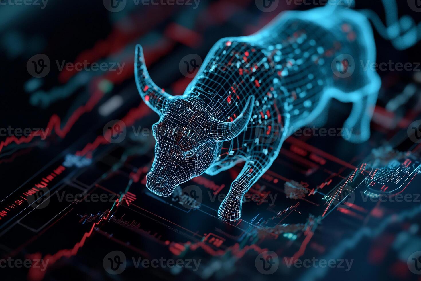 Digital bull market. Stock market bull photo
