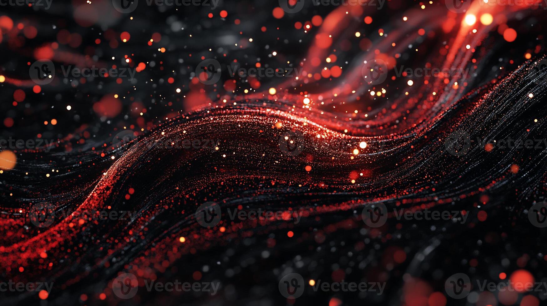 Abstract red and black flowing fabric with particles photo