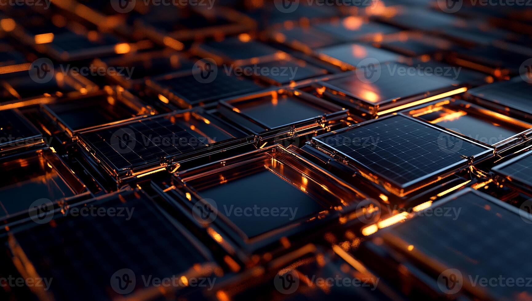 Abstract geometric pattern of interconnected dark squares with glowing accents photo