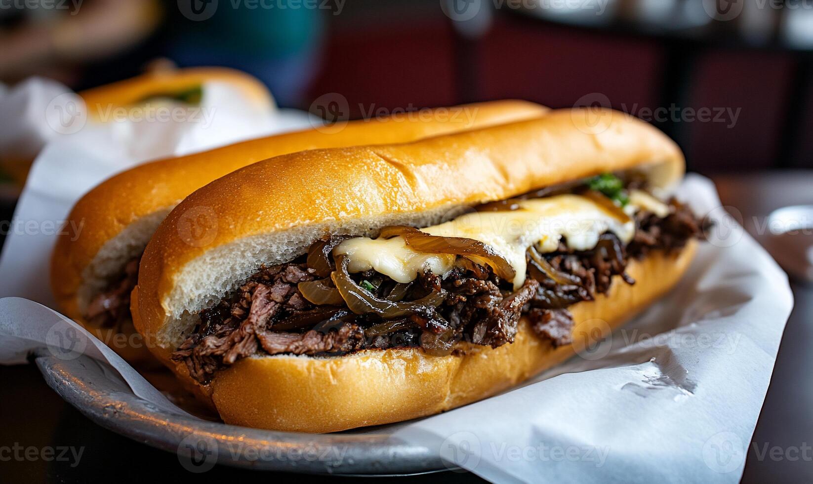 Two Philly Cheesesteaks on a plate photo