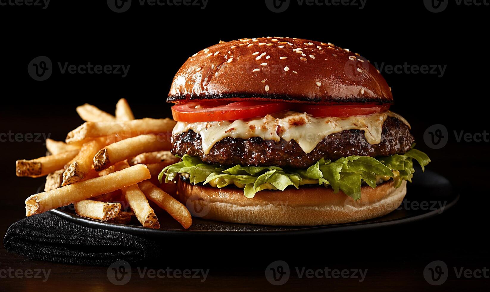 A burger and fries on a plate photo