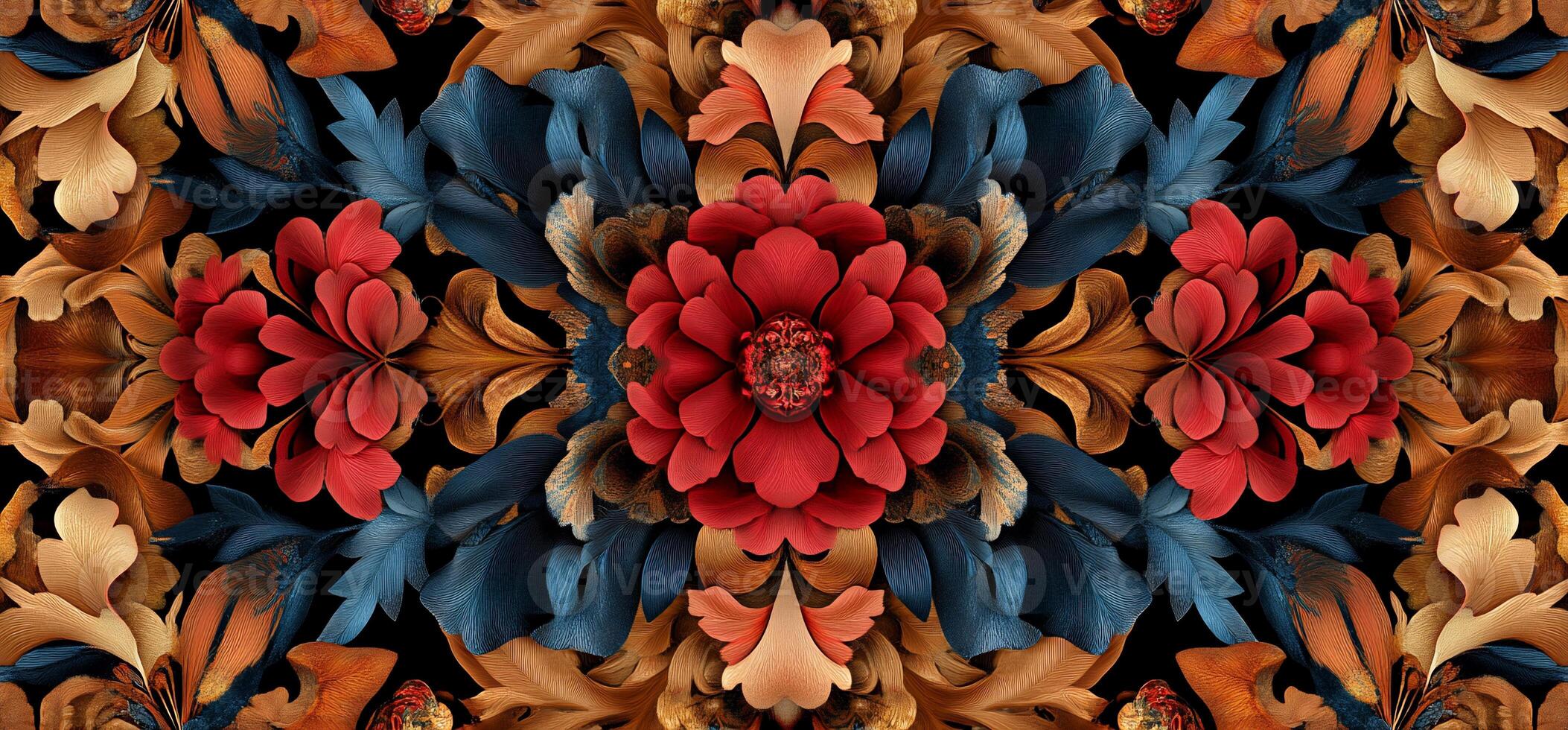 A colorful floral pattern on a black background photo