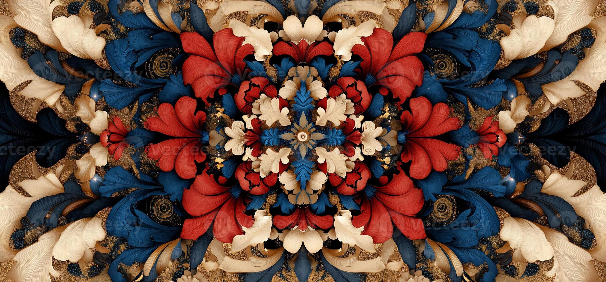 A red, white and blue floral pattern photo
