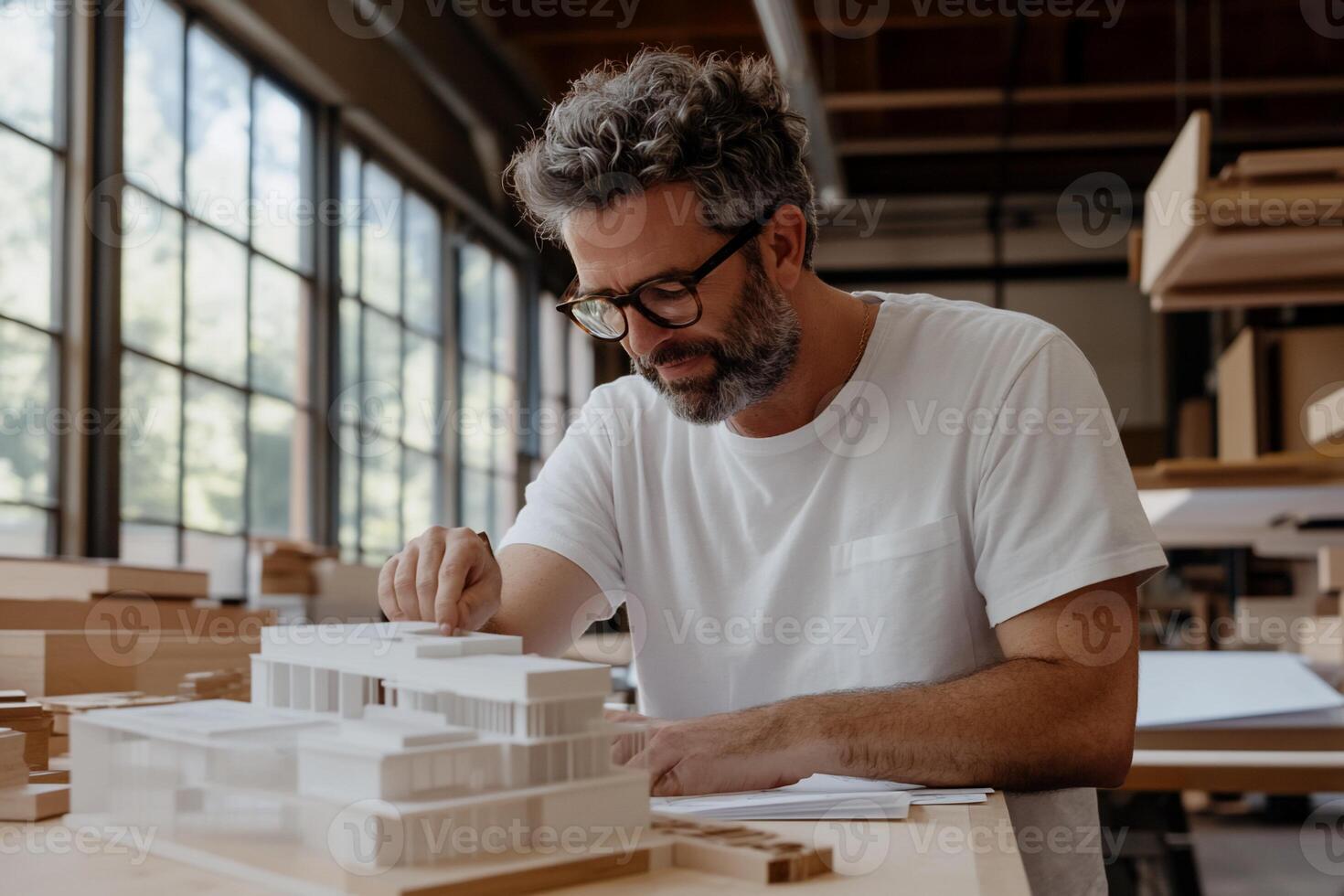 Architect working on model photo