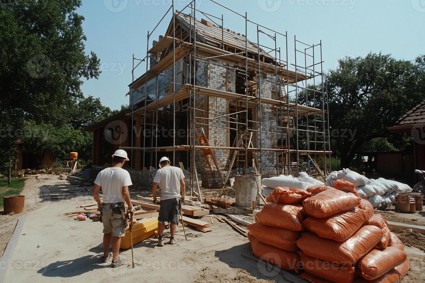 Construction workers on a building site photo