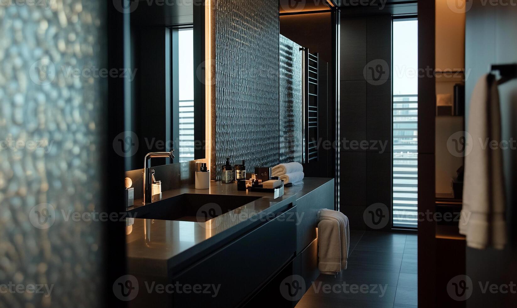 A bathroom with a sink and a mirror photo