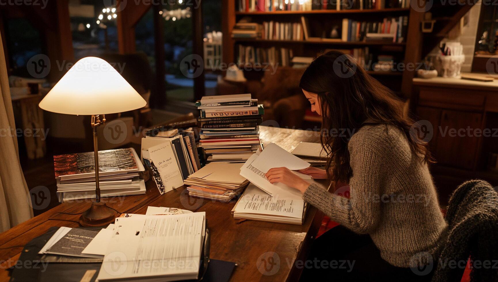 Focused study in a cozy home library photo