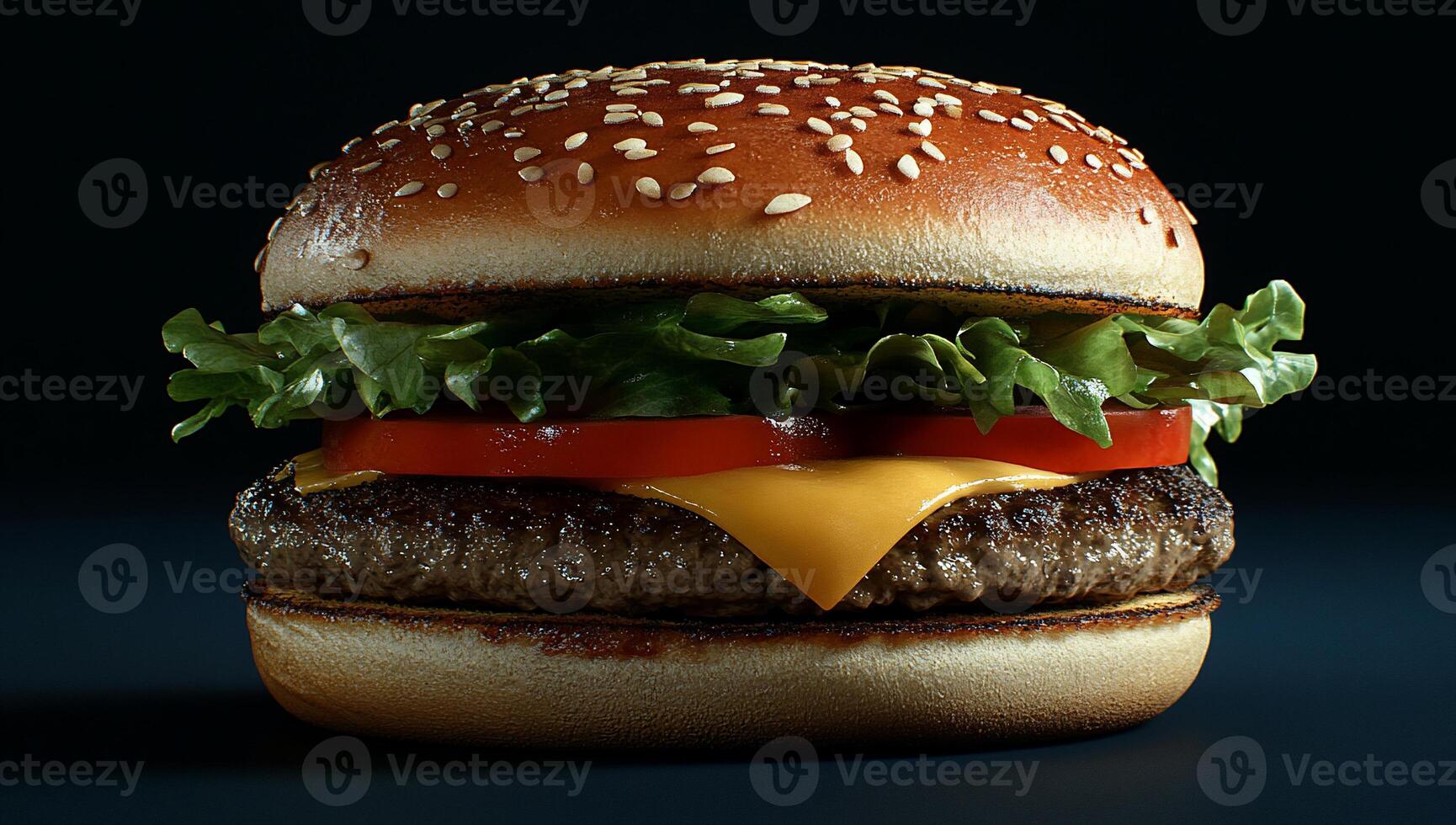 A hamburger with cheese and lettuce photo