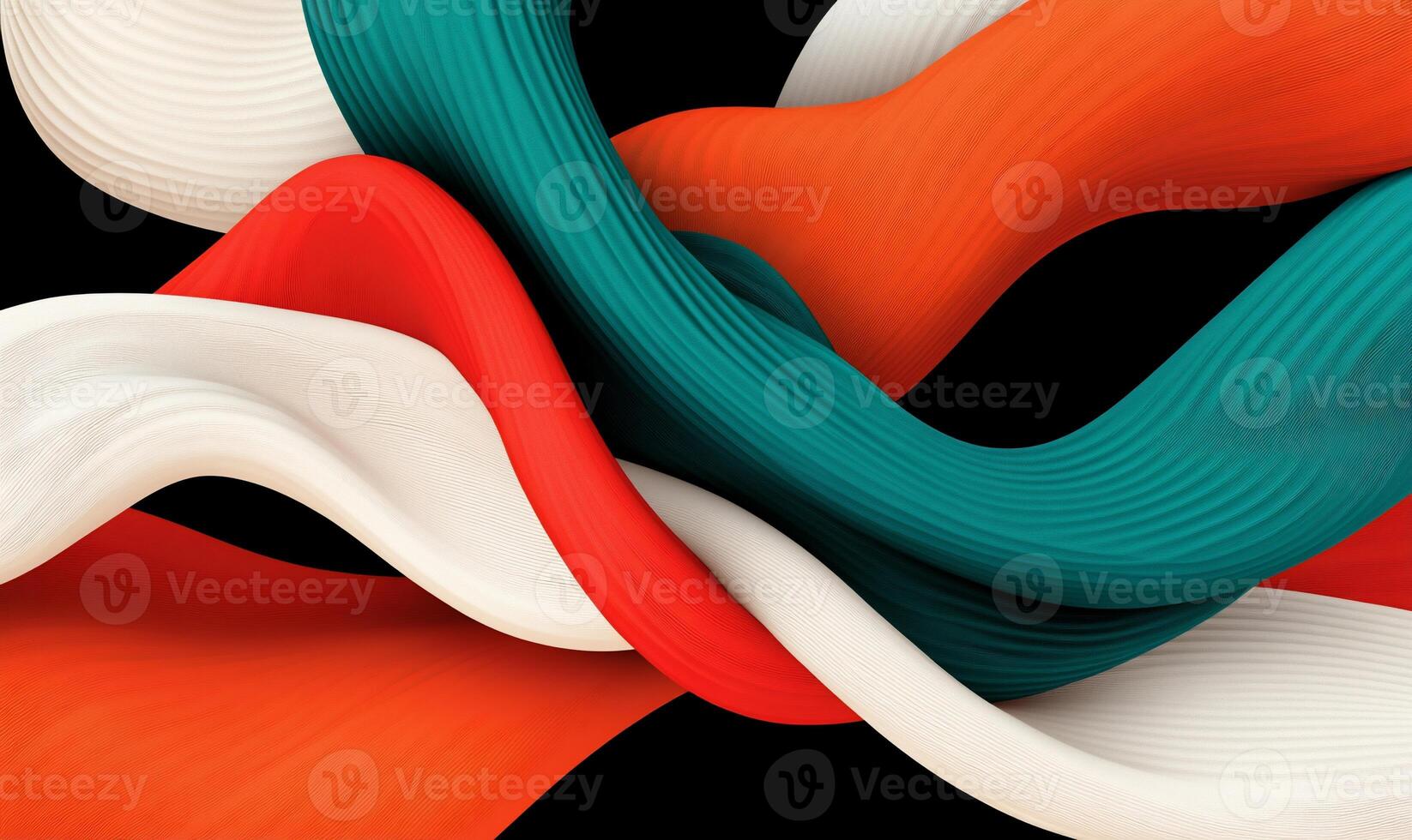 Abstract swirling forms in teal, red, and white photo