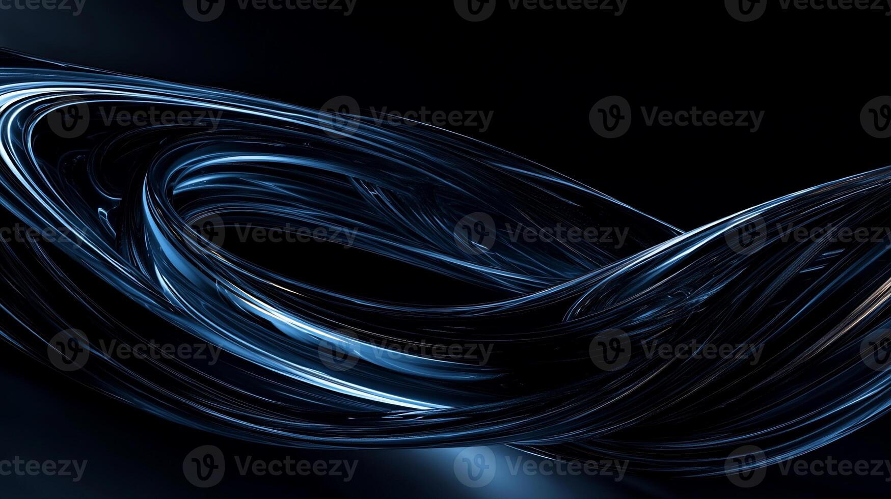Abstract swirling blue liquid light forms on dark background photo