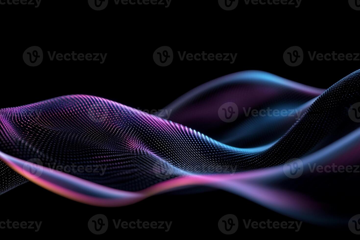 Abstract flowing wave of vibrant particles on black background photo