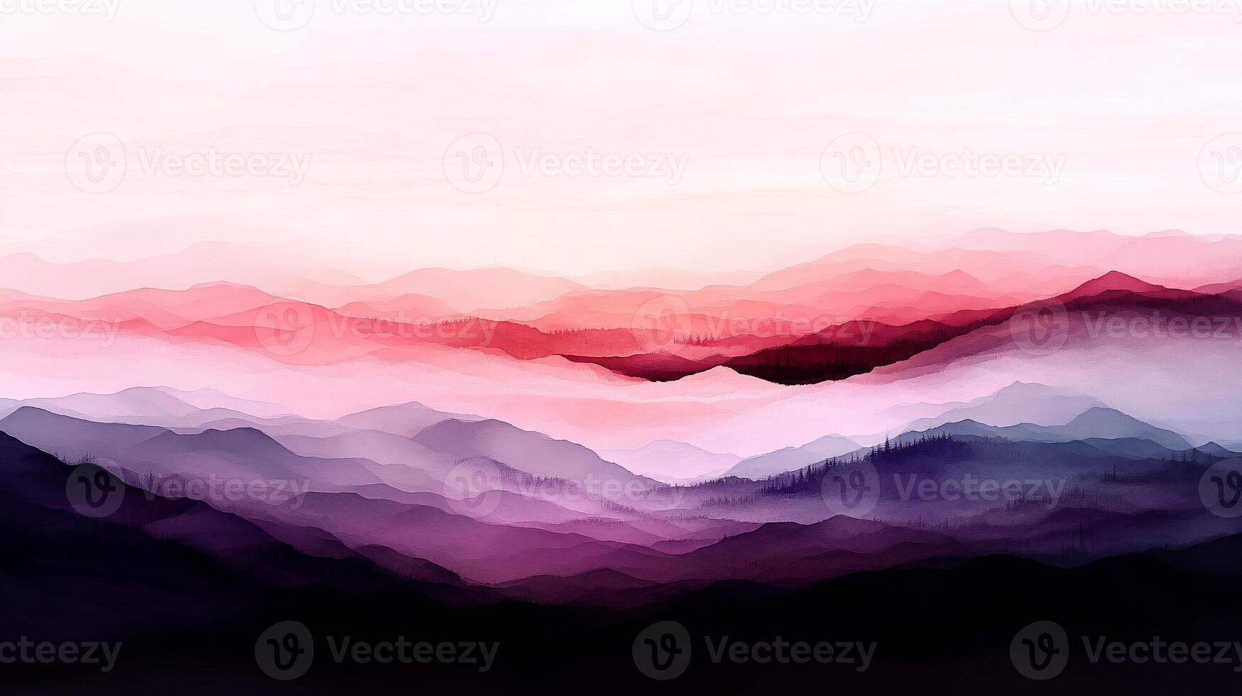Serene, hazy mountain range at sunset, depicted in soft, vibrant hues photo