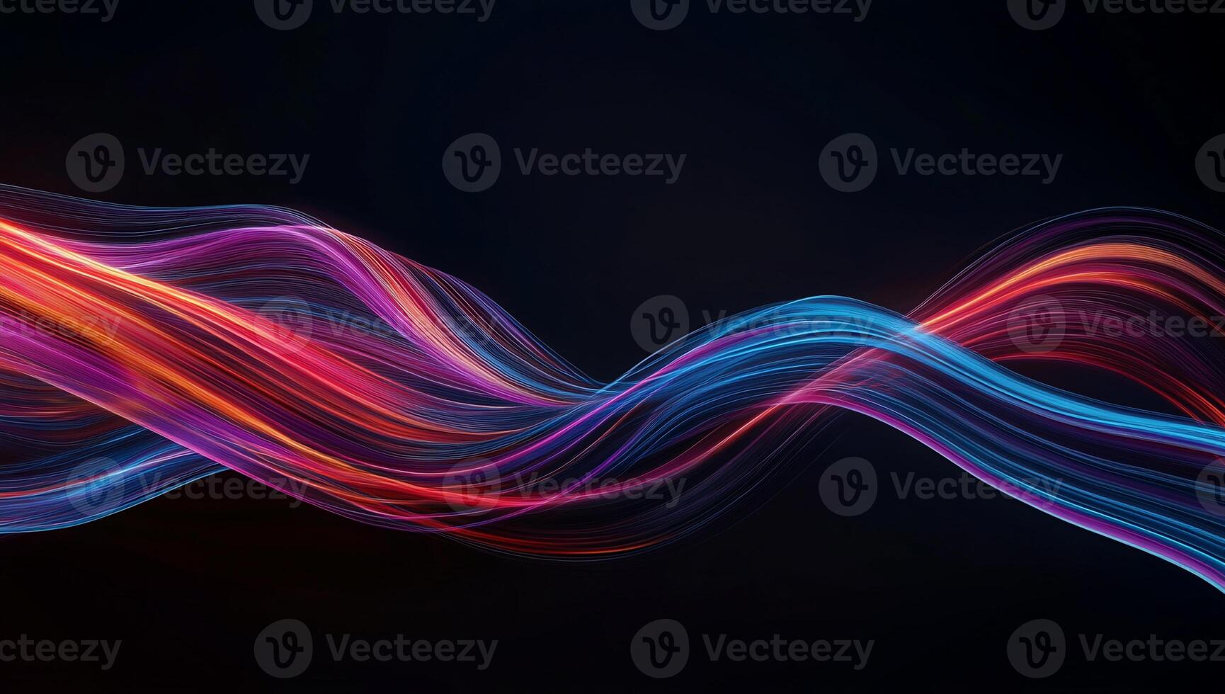 Vibrant, flowing light streaks in red, pink, and blue hues against a dark background photo