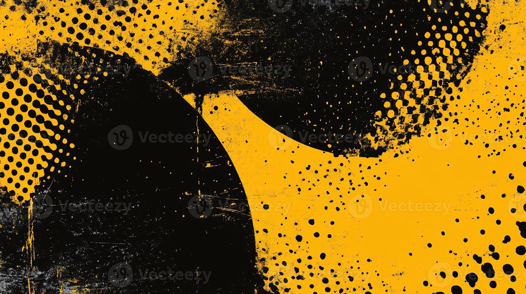 Abstract art with black circles on yellow, textured background photo
