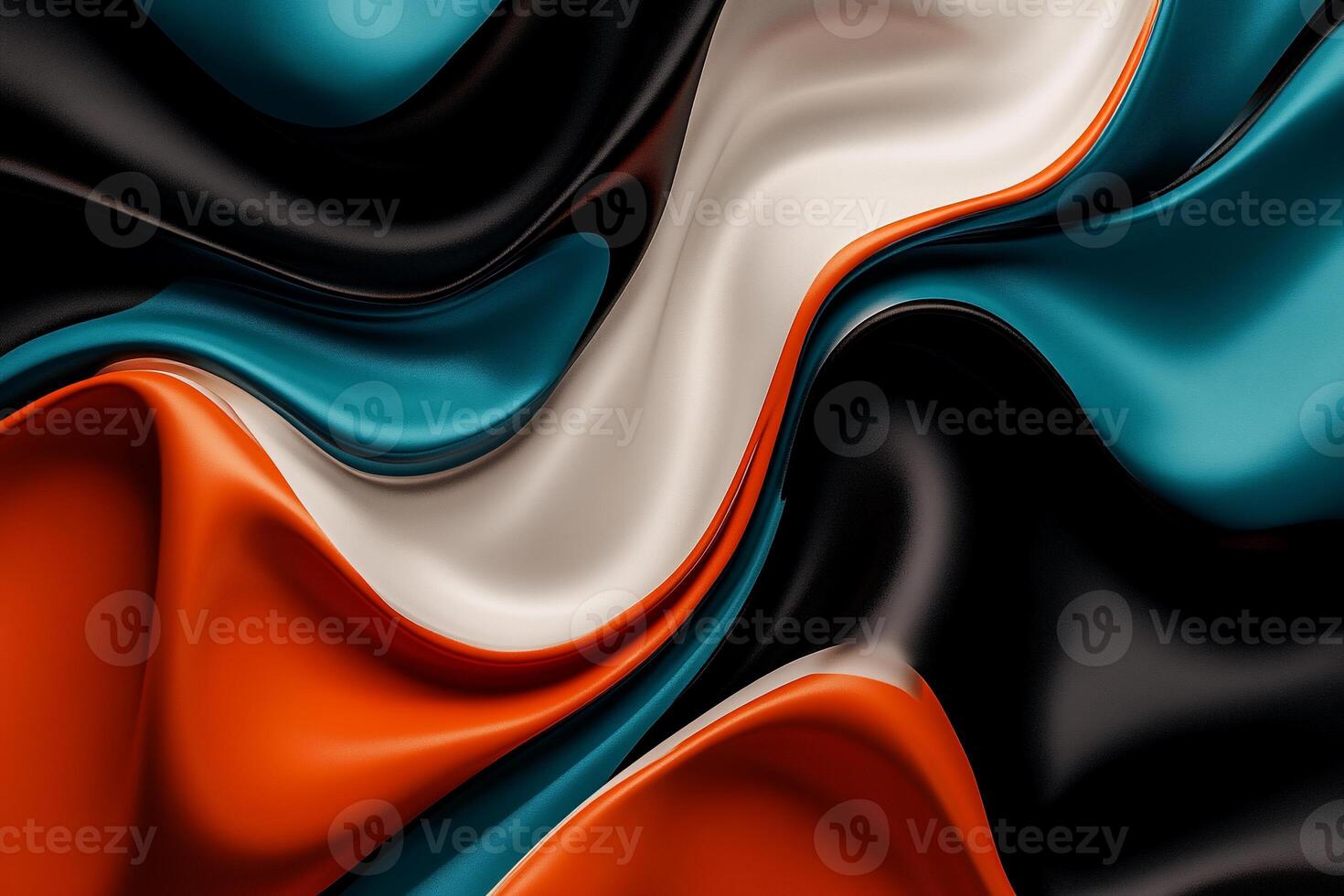 Abstract swirling fluid art in teal, orange, white, and black photo