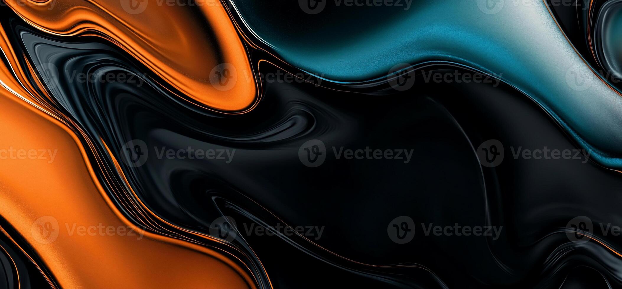 Abstract swirling dark orange, teal, and black liquid photo