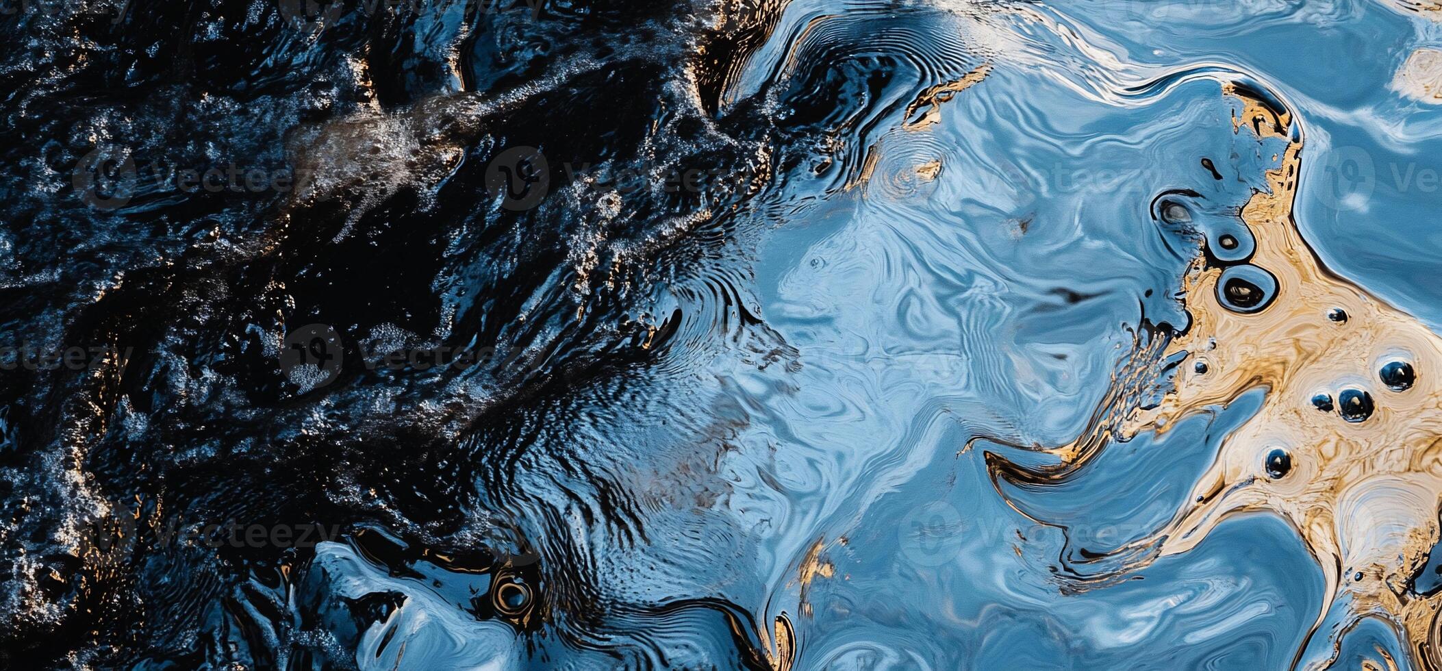 A blue and gold abstract background with a black and white image photo