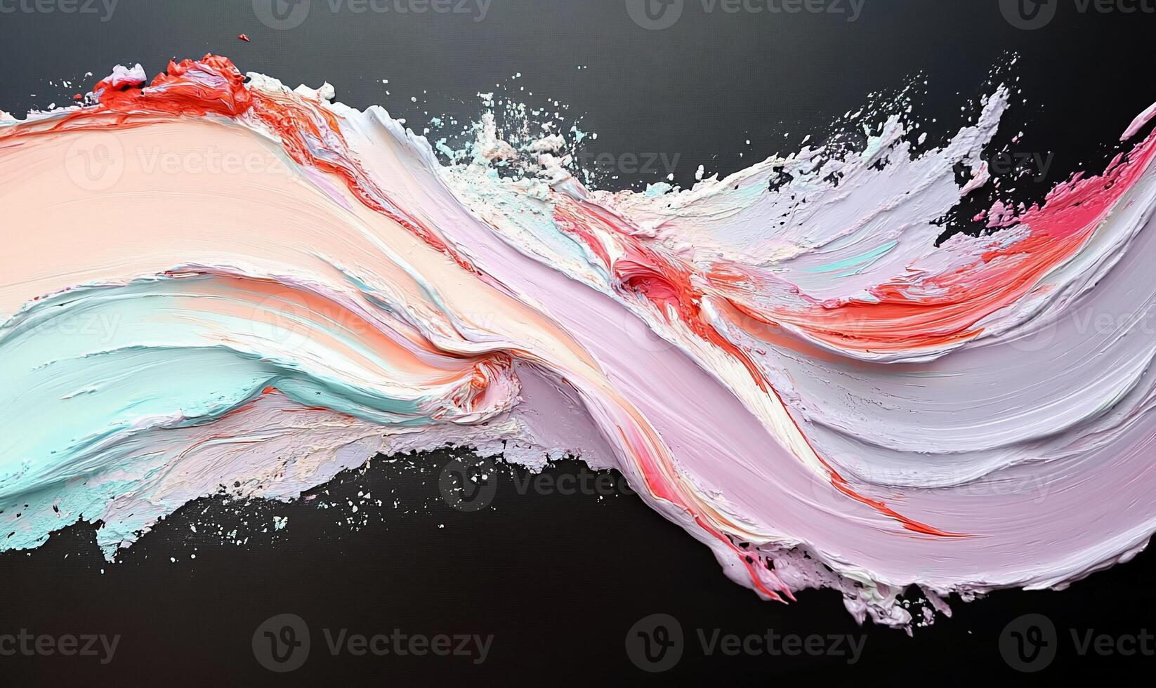 Abstract swirling pastel paint strokes on dark background photo