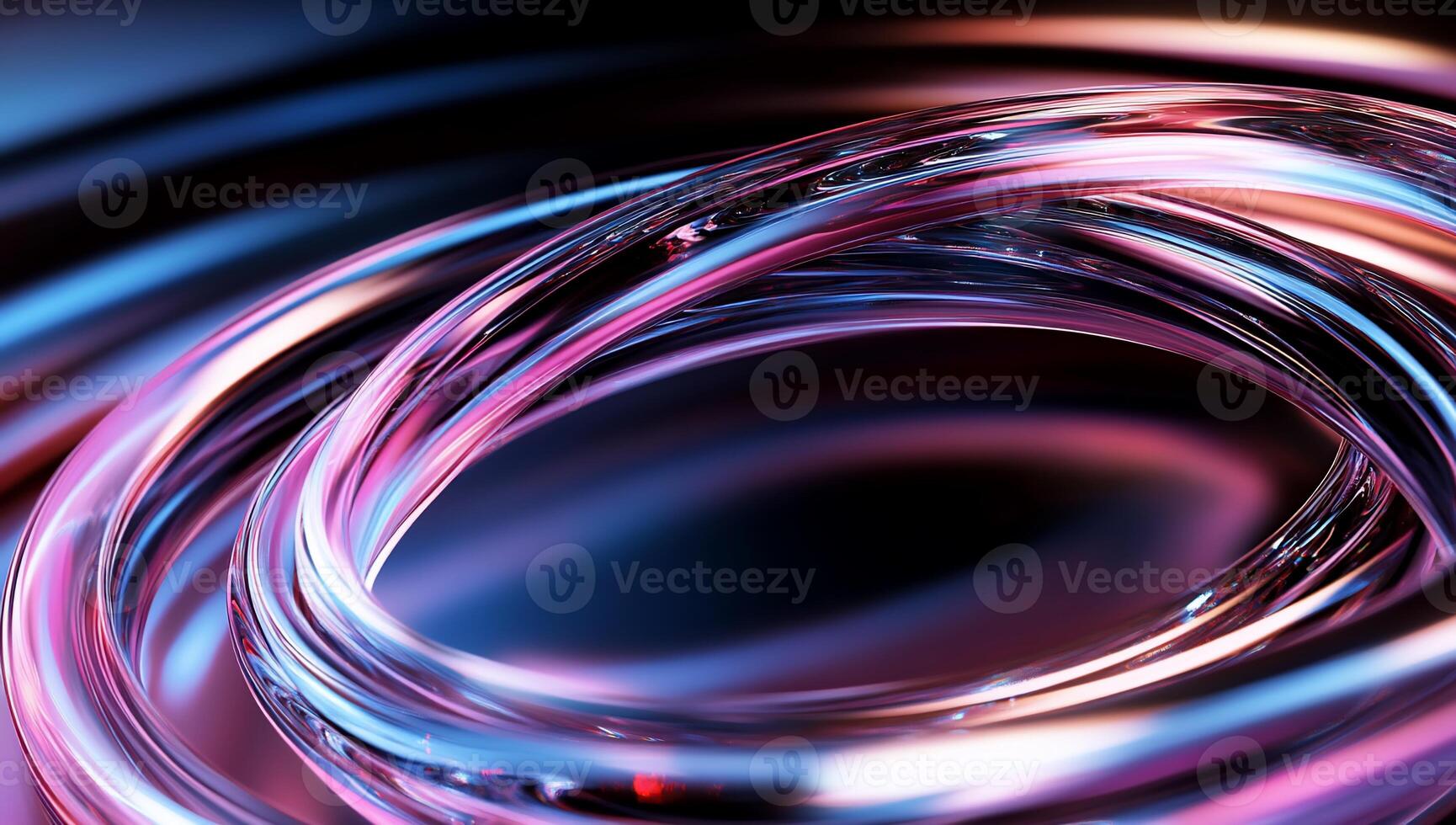 Abstract swirling neon rings, vibrant pink and blue hues photo