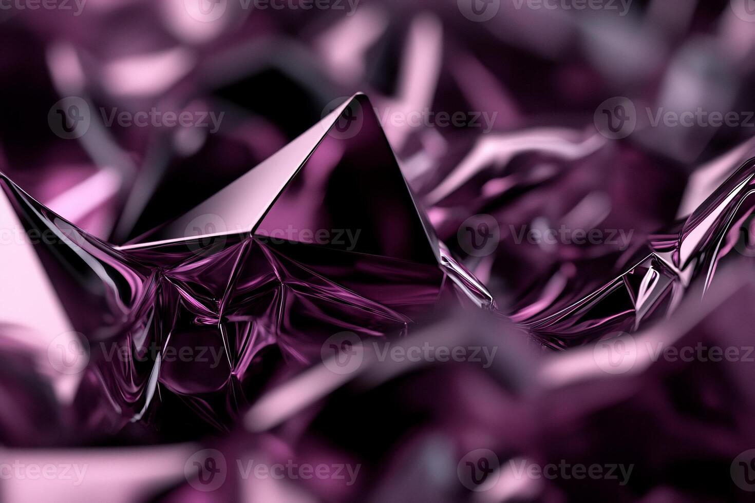 Polished purple pyramids nestled in a textured, reflective surface photo
