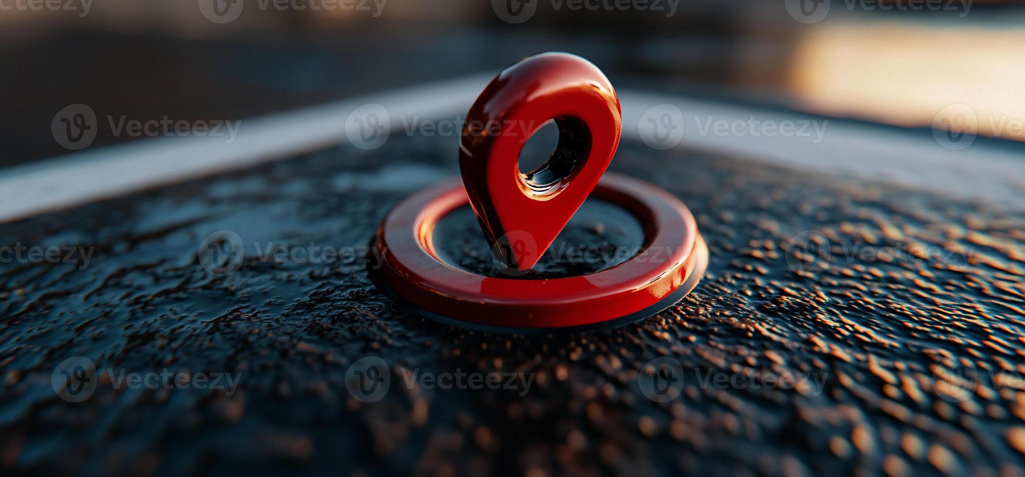 A red pin on the ground in front of a building photo