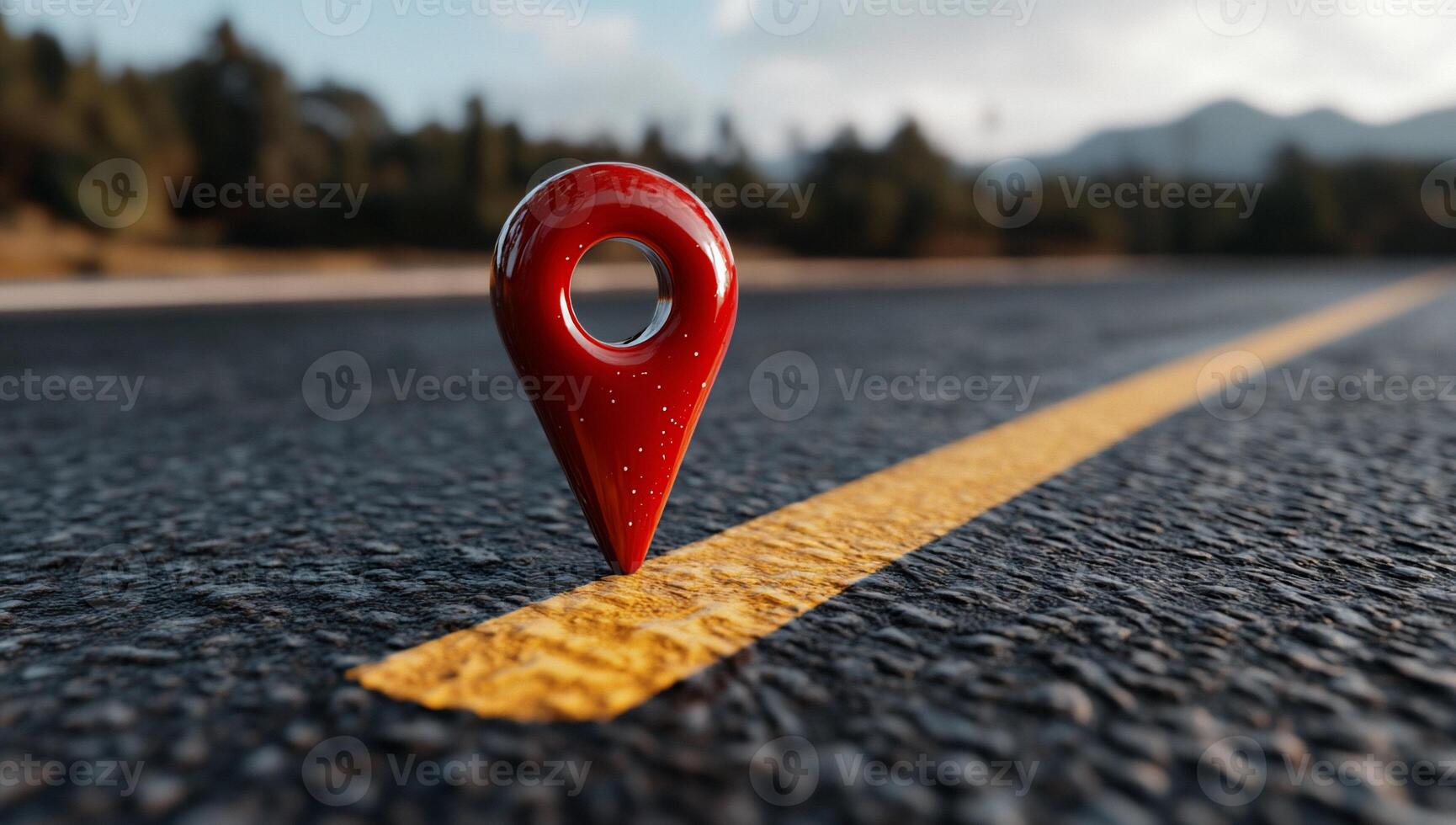 Red map pin on a road, journey concept photo