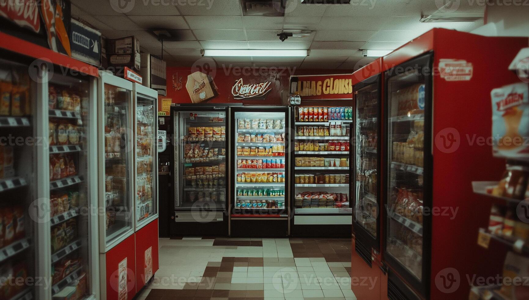 Well-stocked convenience store interior with various snacks and drinks photo