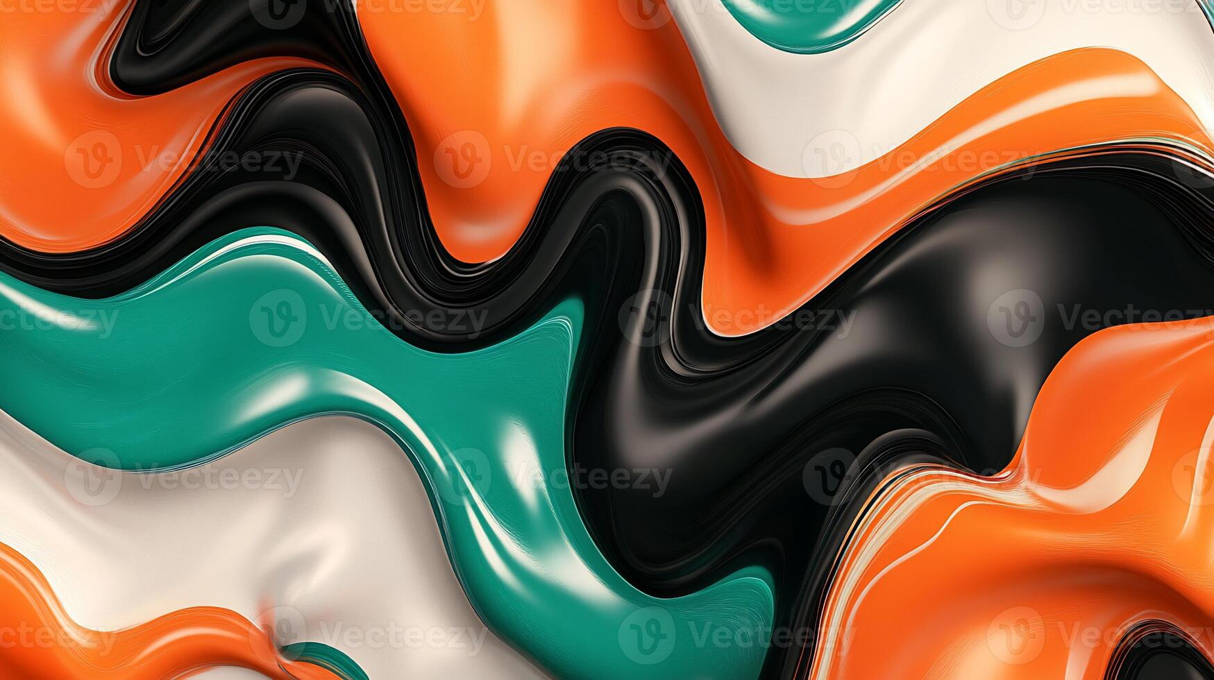 Abstract wavy pattern in teal, orange, black and white photo