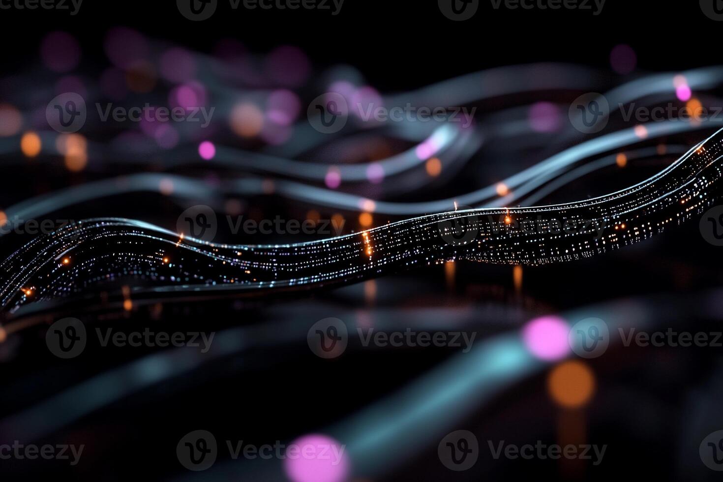 Abstract dark waves with glowing particles photo