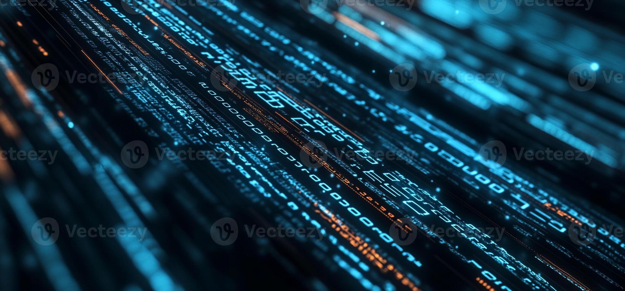 Abstract digital data streams in blue and orange hues flowing diagonally photo