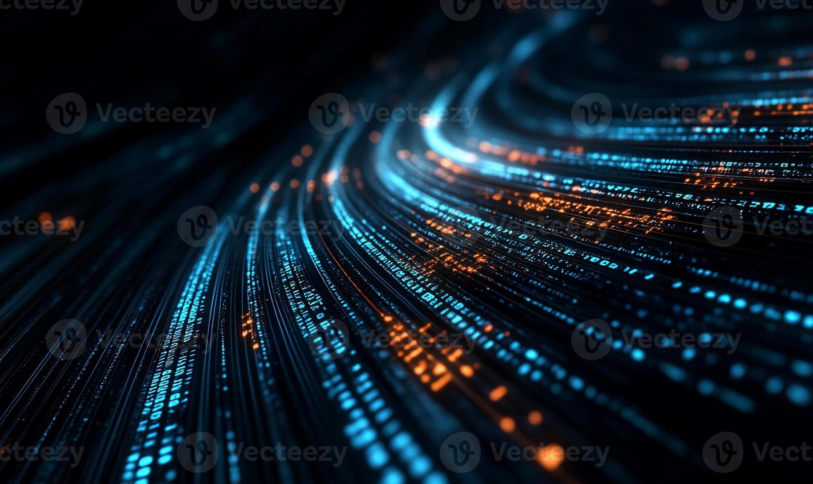 Abstract glowing fiber optic data stream photo