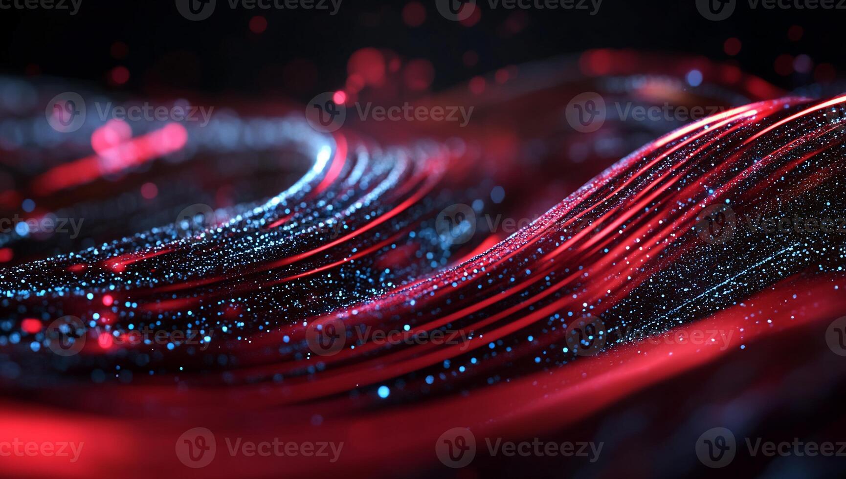 Abstract red and blue glowing wave with particles photo