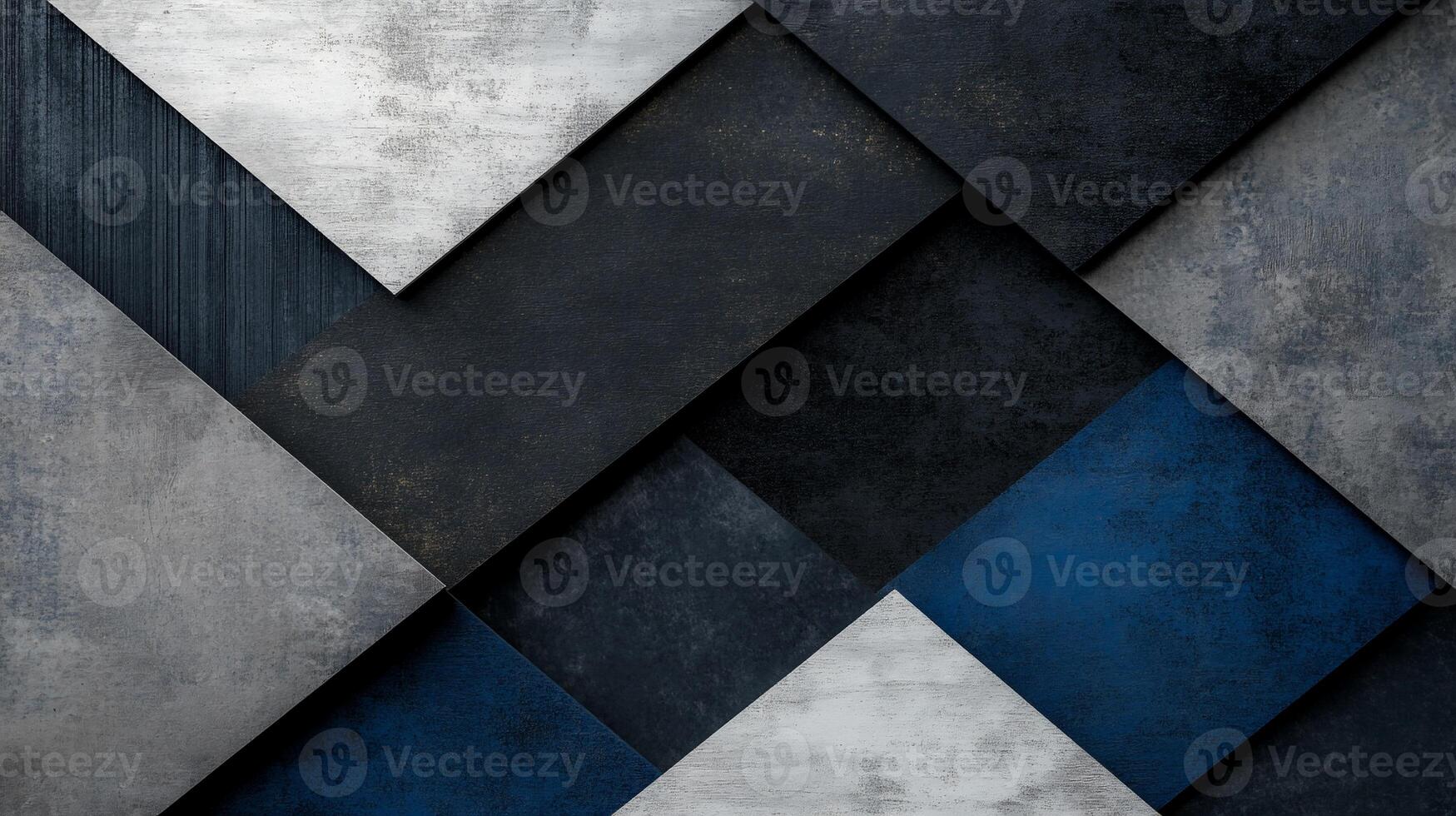 Abstract geometric pattern of dark gray, blue, and white textured squares photo