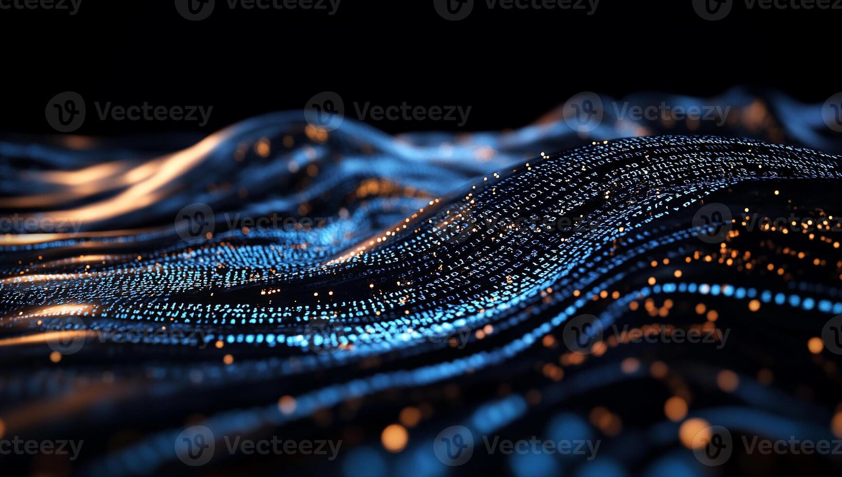 Abstract digital wave, glowing particles forming undulating landscape photo