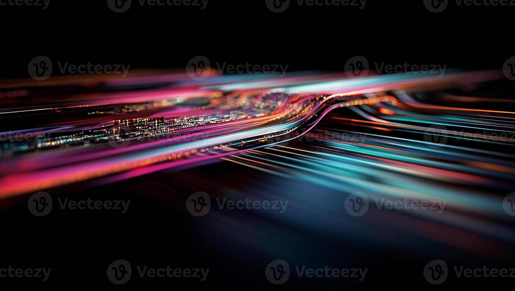 Abstract digital artwork of glowing, flowing data streams photo