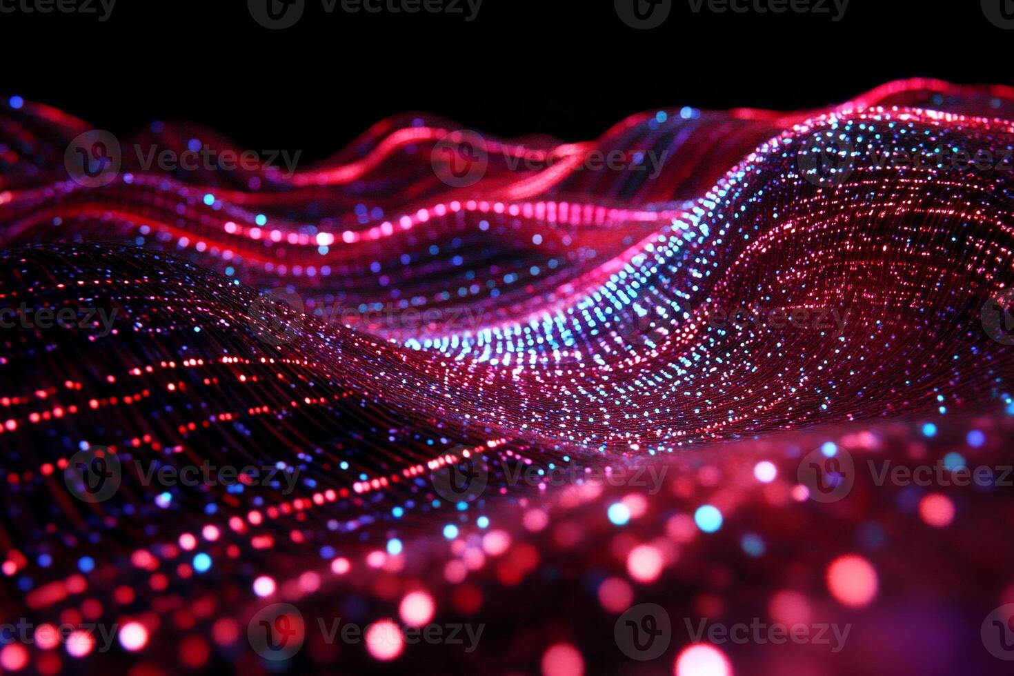 Abstract red and blue glowing particle wave landscape photo