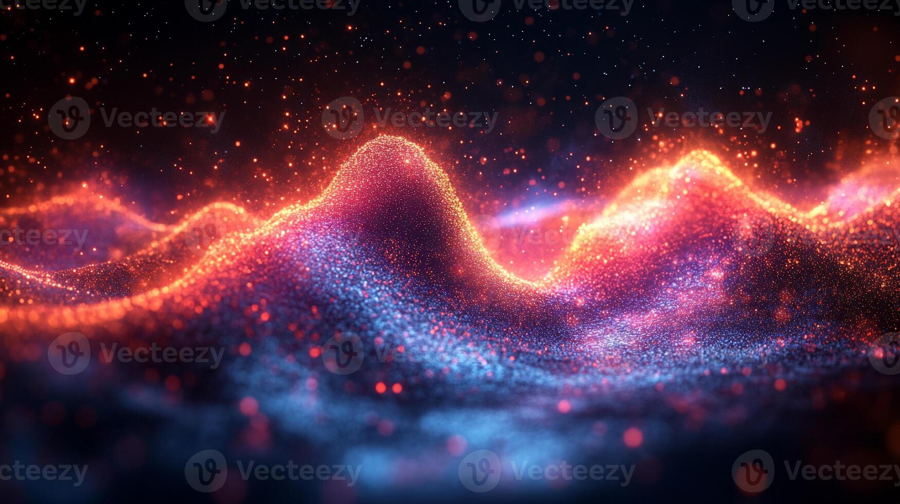 Glowing, dynamic particle wave in vibrant red and blue hues photo