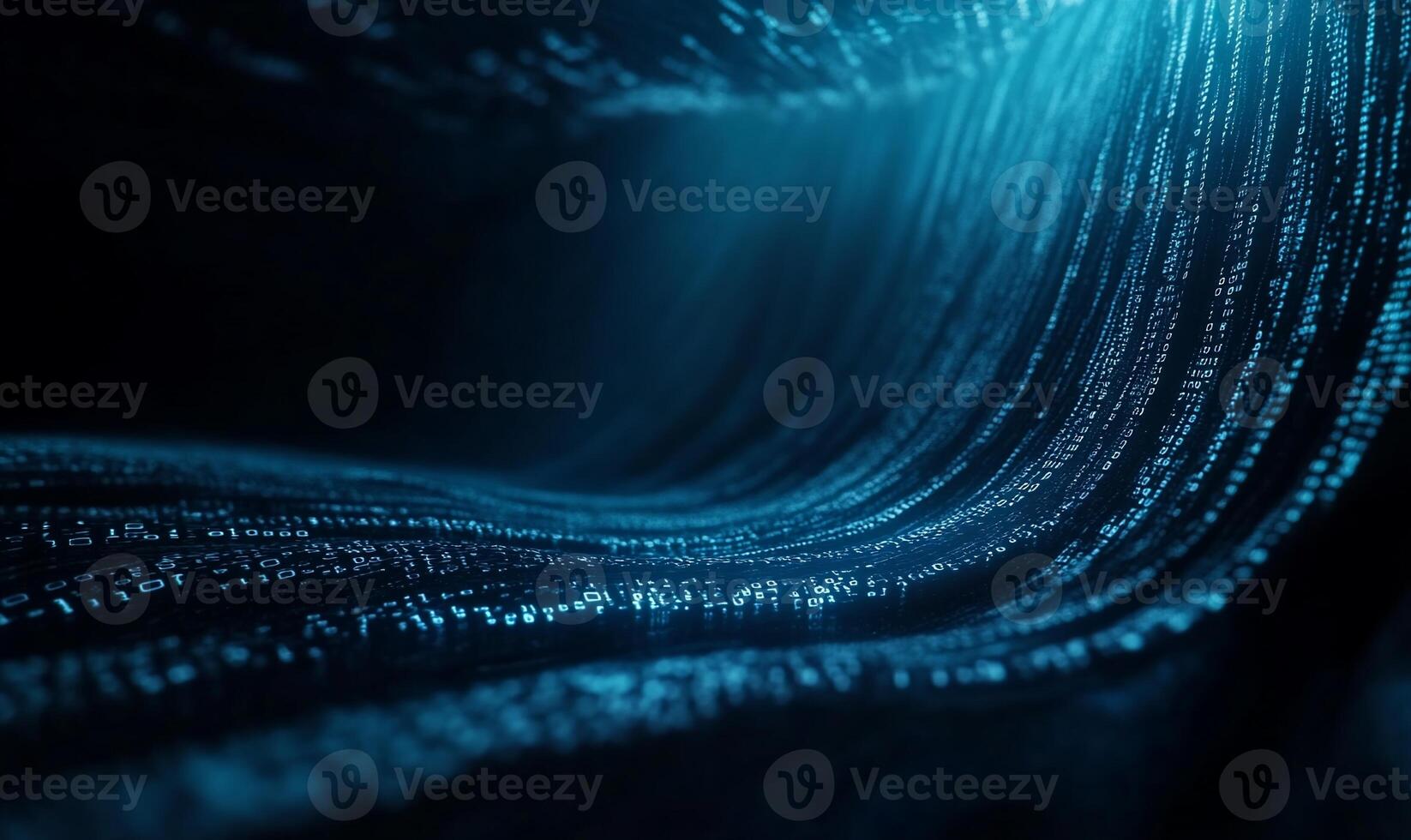 Glowing blue data wave, abstract digital art photo
