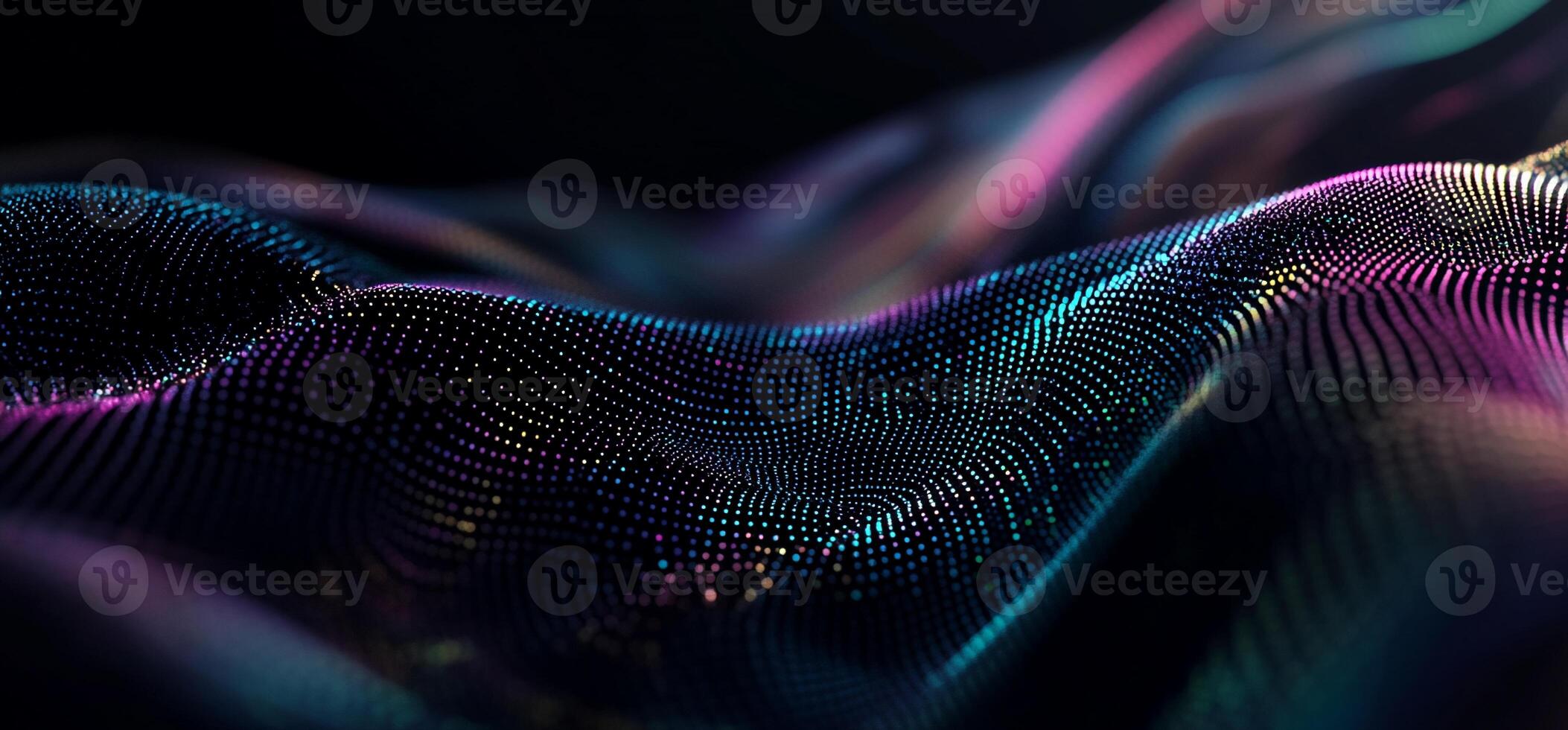 Abstract colorful particle wave flowing smoothly in dark background photo