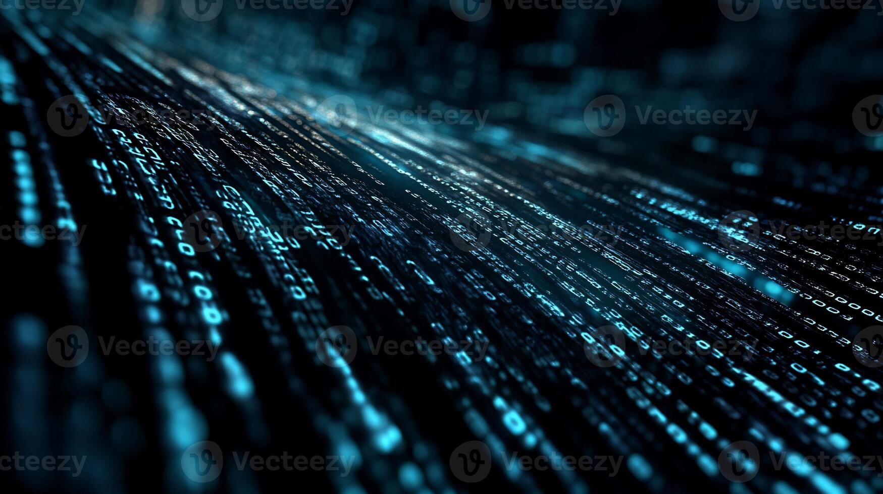 Abstract digital data stream, glowing binary code lines photo