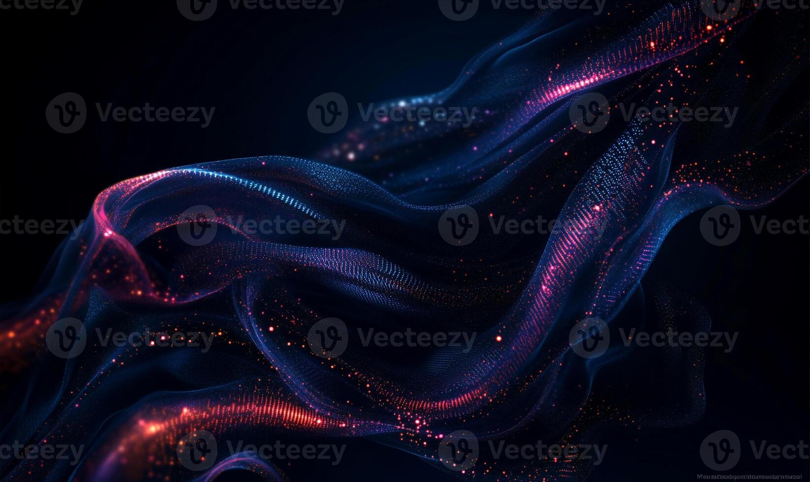 Abstract digital flow of particles, vibrant colors on dark background photo