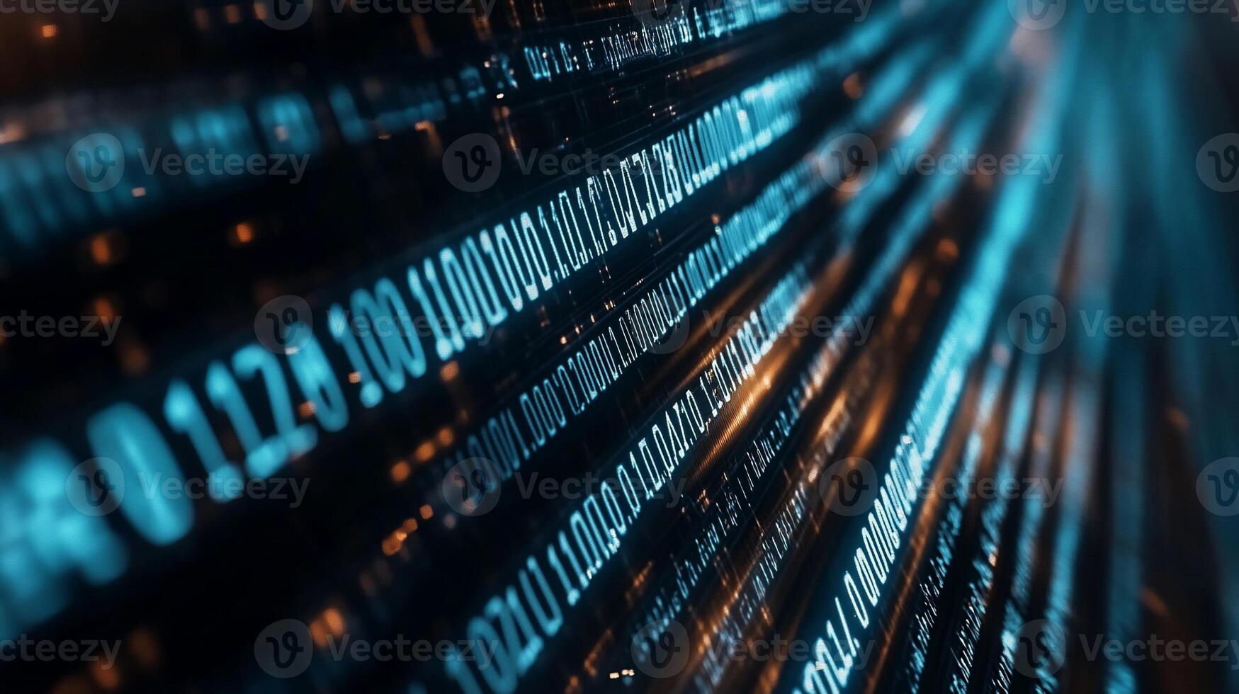 Streaming binary code, glowing digits photo