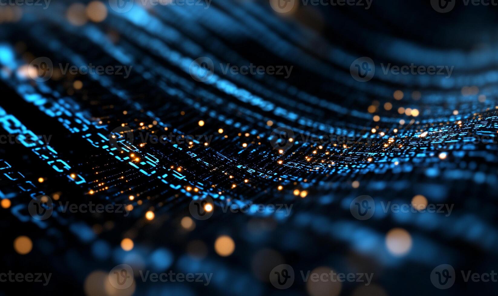 Abstract digital wave of data streams with glowing particles. Complex interwoven lines of binary code with light effects. Dynamic, futuristic, and energetic illustration photo