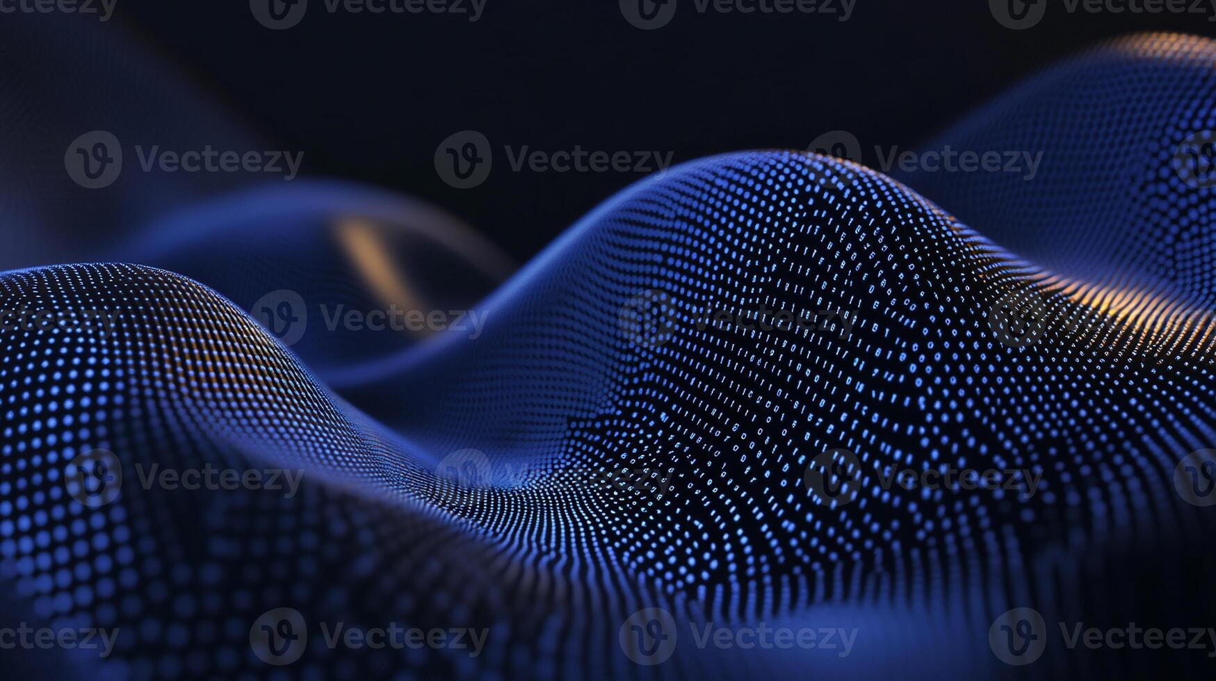 Abstract digital wave. Dynamic data points form undulating surface photo