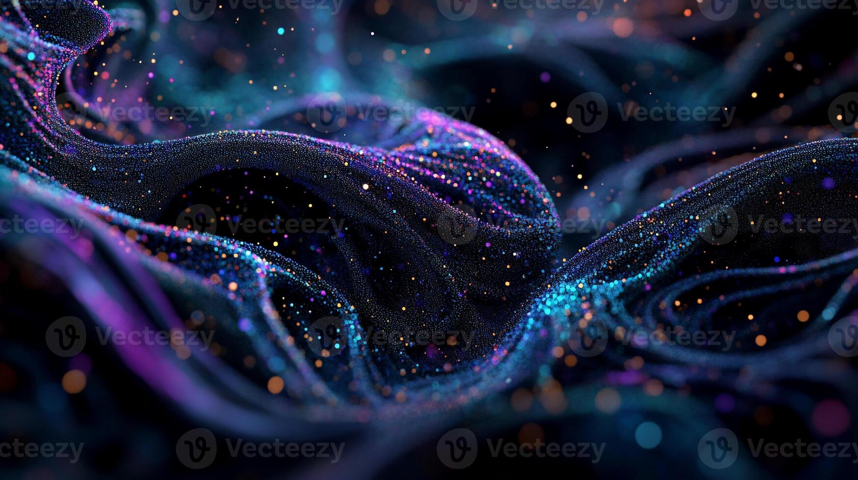 Abstract digital fabric. Fluid, swirling shapes, filled with colorful particles photo